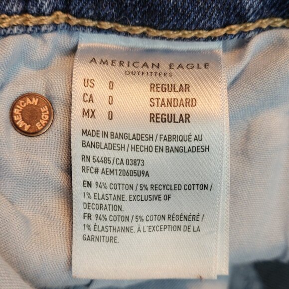 American Eagle Jeans 0 R Skinny 90's Mid Rise Medium Dark Wash Stretch Denim - Picture 6 of 12